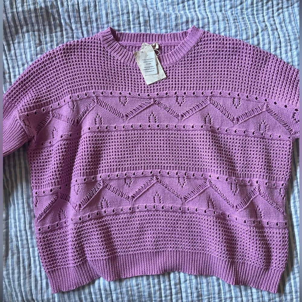 Hem & Thread cropped crocheted sweater orchid large